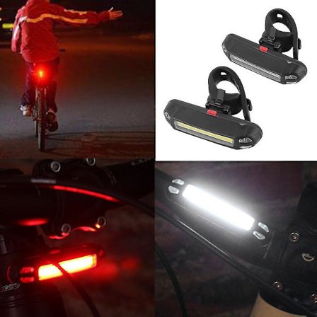 USB Genopladelig COB LED Cykel Forlygte Baglygte
