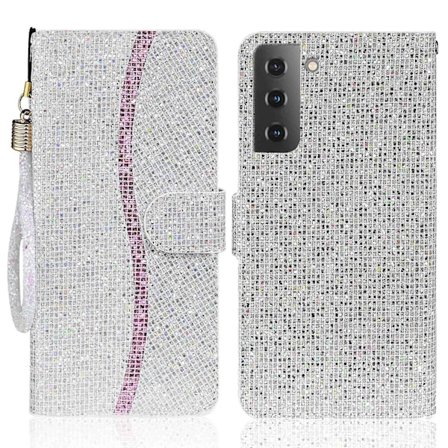 Flip Case Glitter Powder Praktisk Stropp Stilig Lommebokveske for Samsung Galaxy S22 5G