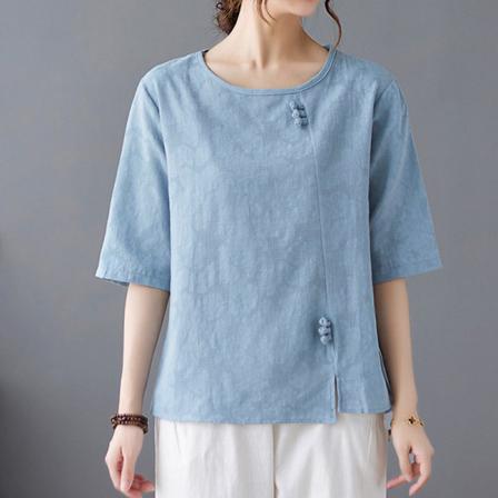 Broderi T-shirt För Kvinnor Med Rund Hals T-shirt