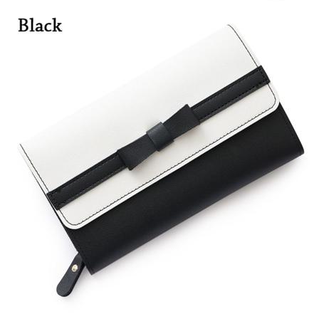 Långa Plånböcker För Kvinnor Sweet Bowknot Plånbok Mode Svart