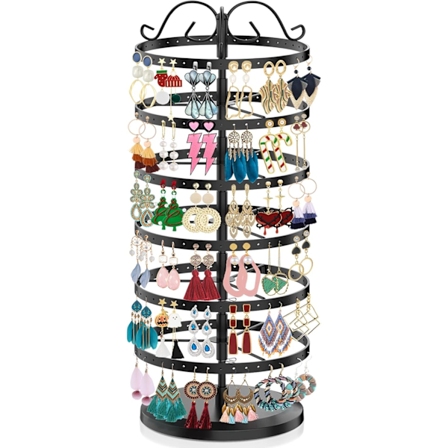 6-lags roterende øredobbeholder i metall, 264 hull øredobbeoppbevaringstårn, justerbar øredobbeholder