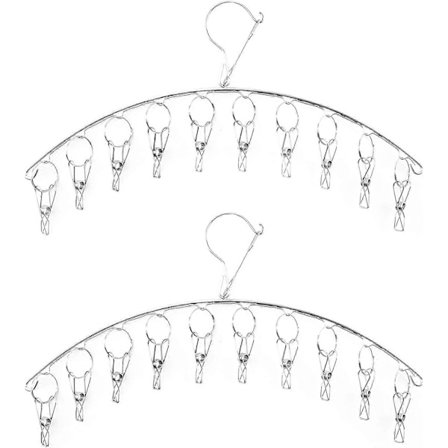 Tørrestativ, strømpeophæng med 10 klemmer, 2-pak rustfri bøjler til tørring af strømper, babytøj