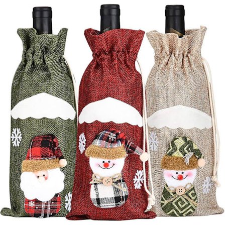 3 kpl Joulun Viinipullosetti, Jauhepussi Joulupukki Lumiukko Ruokailuvälineet, Käytetään Joulun Keittiöravintolan Koristeisiin Lahjapusseihin