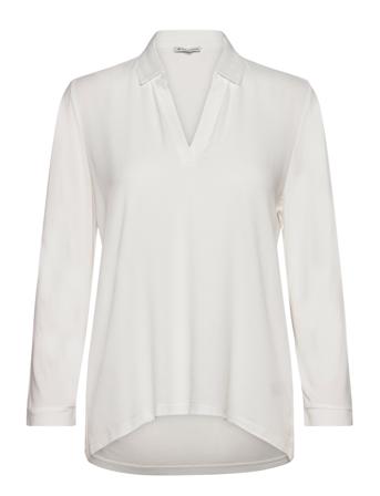 T-Shirt Fabric Mix Blouse Bluse Langermet Hvit Tom Tailor*Betinget Tilbud