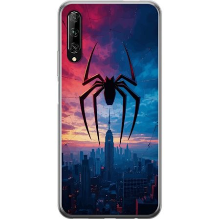 Yhteensopiva Puhelinkuori Huawei Huawei P smart Pro 2019 Tyylikäs hämähäkki kaupungin horisontin yläpuolella dramaattisessa auringonlaskussa, gra