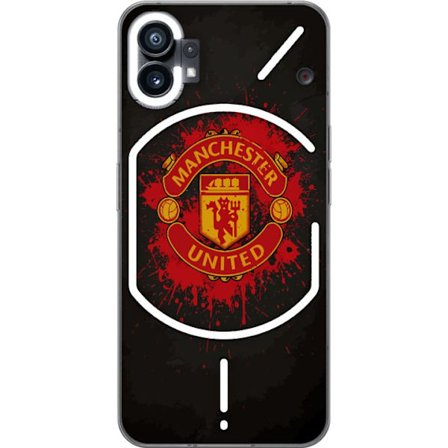 Kompatibelt Mobildeksel til Nothing Nothing Phone (1) Manchester United logo i rød og gul farge med røff sportslig bakgrunn