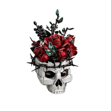 Skelet Hoved Byggesæt, Hoved Rose Buket DIY Sæt til Voksne, Skelet Blomsterkrukke, Halloween Dekoration