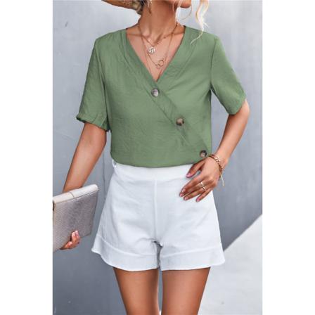 Summer Women Casual T-shirts Enfärgad Kortärmad Sexig V-ne