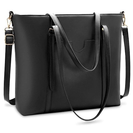 Dam Stor 40 cm PU Läder Shopper Svart Laptop Axelväska Stor Business Portfölj Retro Väska Polyuretan, Svart