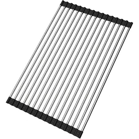 Rullattava astiankuivausteline tiskialtaan päälle, keittiön rullattava tiskialtaan kuivausteline, kannettava astiateline, astiankuivaaja, 