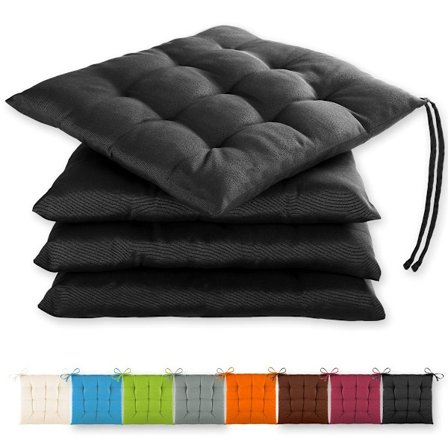 Set med 4 sittdynor 40x40x3cm med band för inom- och utomhusbruk med Oeko-Tex-märkning - (antracit)