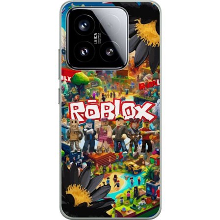 Xiaomi 15 Gjennomsiktig deksel Roblox-verden full av figurer, bygninger og eventyr i sterke farger der karakterer poserer foran logoen i et livlig og