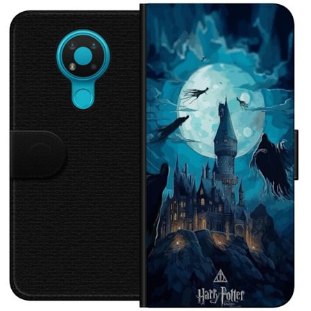 Yhteensopiva Lompakkokotelo Nokia Nokia 3.4 Maaginen fantasiakuvaus, jossa linna kuunvalossa ja leijuvat olentot, pimeä satuilmapiiri noitataiteen ja