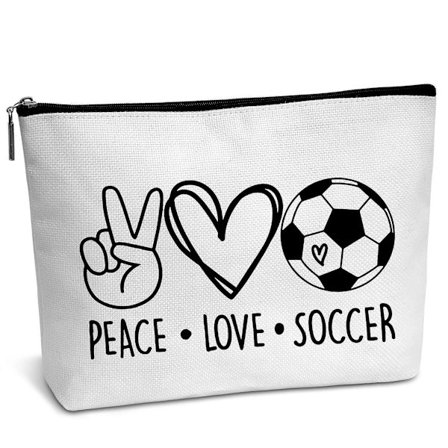 2025 Fodbold Kosmetiktaske, Peace Love Fodboldgaver til Kvinder, Fødselsdagsgaver til Søstre, Trænere, Teenagere - B23
