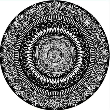 Sisä- ja ulkokäyttöön sopiva pyöreä matto Around The Flower Black 100x100cm sisä- ja ulkotiloihin