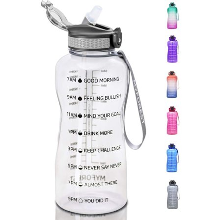 2,2-liters vattenflaska, BPA-fri, 2,2 l, drickflaska med sugrör och tidsmarkeringar, 2 200 ml, gymnastikflaska för sport, cykling, yoga, v