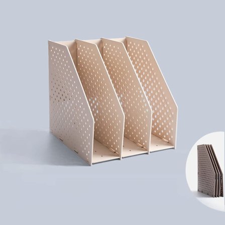 Skrivebordsfilmagasinmappeholder 3 seksjoner Plast Hulrom Dokumenter Sammenleggbar Arkivskap Hylle Rammer Delere Stativ Display og Lagring