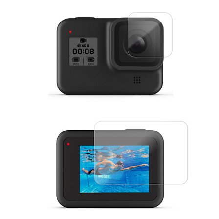 Beskyttelsesdeksel i herdet glass for Go Pro For Gopro Hero8 Blcak kameralinsedeksel LCD-skjerm beskyttelsesfilm (sett for gopro 8)