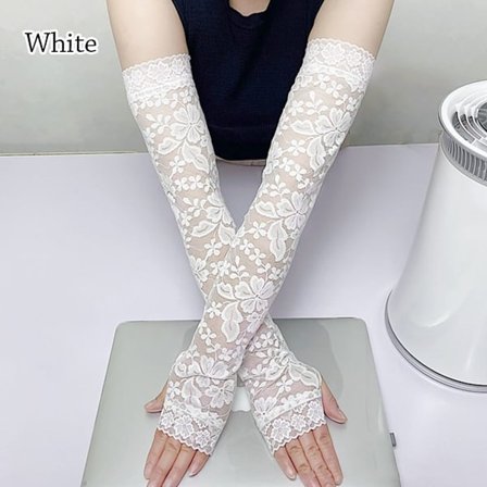 Lange blondehandsker Armærmer HVID