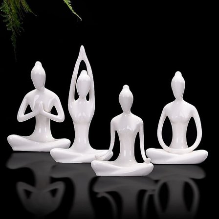 Meditations Yoga skulpturdekoration, Familjedekoration Keramisk Yoga staty, zen Yoga Gåva Rumsdekoration Vit förpackning 4 ST