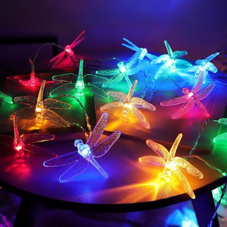 Syzplnwy Dragonfly-Solar Fairy Lyskæde, 7m 50LED'er Vandtæt med 8 Tilstande til Indendørs Udendørs Havehegn Terrassefestindretning, M