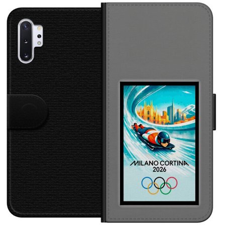 Yhteensopiva Lompakkokotelo Samsung Galaxy Note10+ Dynaaminen kelkkailija tai skeleton-ajaja jääkanavalla Milanon Cortina 2026 kanssa, kaupunkinäkymä