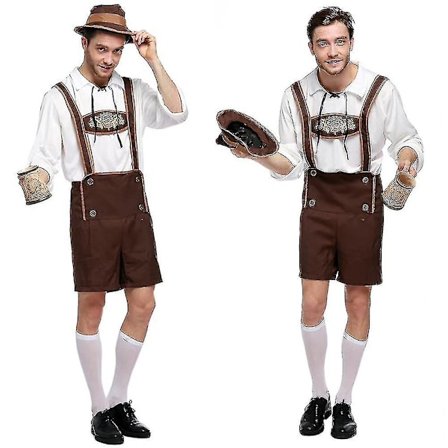Tysk Oktoberfest Øl Mænd Bayerisk Lederhosen Skjorte Hat Sæt Fyren Festival Kostume