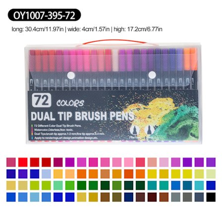 72 Färger Dubbelspets Markeringspenna Svart Stång Pvc Box Akvarellpennset