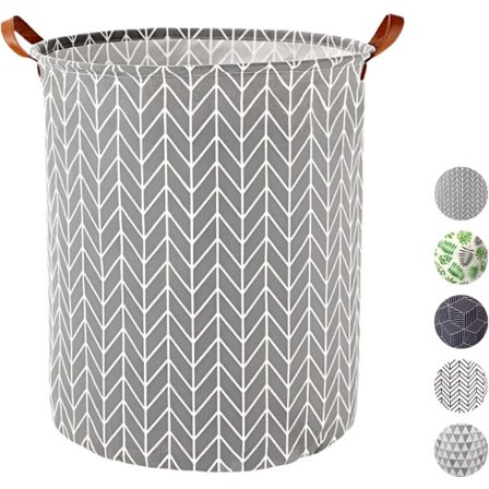 63L Stor Vaskekurv - Vanntett Sammenleggbar Vaskekurv med Håndtak for Bad, Soverom - Rund Brettbar Rottingkurv (Grå Pil)