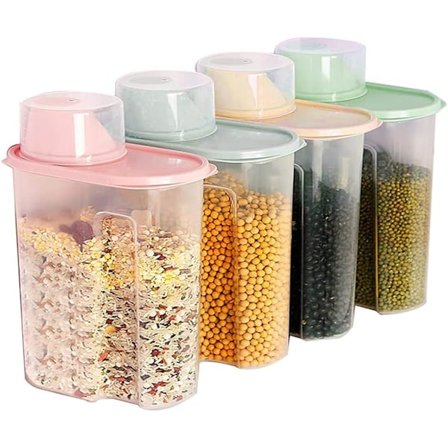 4 stk. Madopbevaringsboks Målekop, Beholder til Tør Mad/korn, Køkkenopbevaringsboks med Hældetud, Beholder til Korn