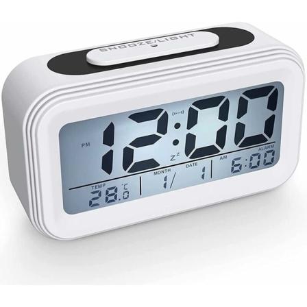 MINKUROW LED Digital Alarmklocka med Nattlampa Snooze Batteridriven Sängbordsklocka för Resa Kontor Hem (Färg: Vit)