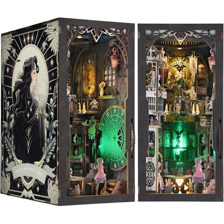 Miniature Hus Dukkehus Sæt til Voksne og Teenagere, Boghjørne Sæt til Voksne med Bevægelsessensor Lys, 3D Træpuslespil Bogreol Dekor DIY Model