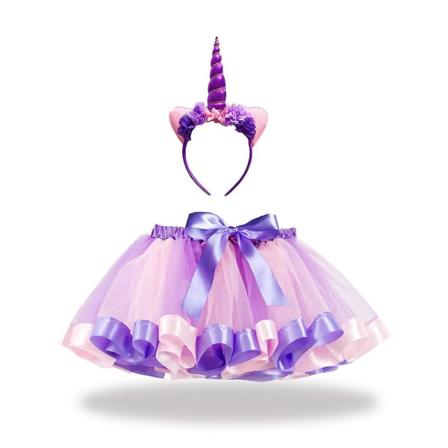 Pigeskørte Regnbue Lagdelt Tulle Tutu Skørt Med Enhjørning Hårbånd Fest Tilbehør Sæt Lys Lilla light purple L