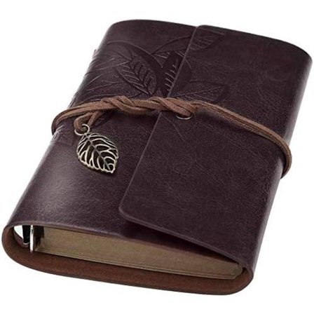 Retro Löv Hängen PU Läder Omslag Löst Blad Tom Skrivjournal Anteckningsbok Dagbok Present (Kaffebrun, A7(5 tum))