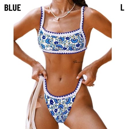 Print Bikini Badedragt Bikini Sæt BLÅ L