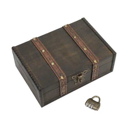 Vintage smykkeskrin - smuk, robust og lugtfri antik træopbevaringsboks med kodelås