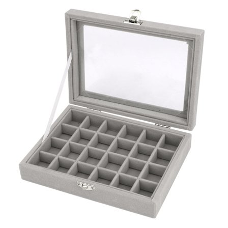 Smykkeskrin Smykkeorganisator til Ring Ørering Halskæde Smykkeskrin Opbevaringsboks Smykkeudstillingsvindue med Låg Grå