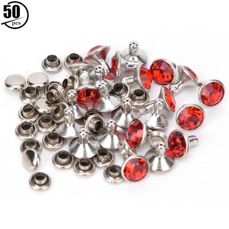 50 set Rhinestone nitar Kristall diamant nitar Läderhantverk Väska Kläder Dekoration 8mm Silverkant Röd Diamant