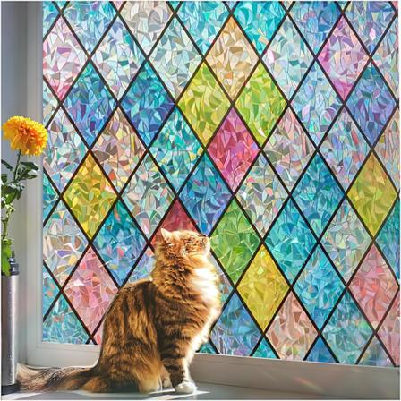 (Multicolor, 44.5x200cm) Regnbue Vinduesfilm, Privatlivs Vinduesfilm: Farvet Glas Vinduesfilm, Ingen Lim