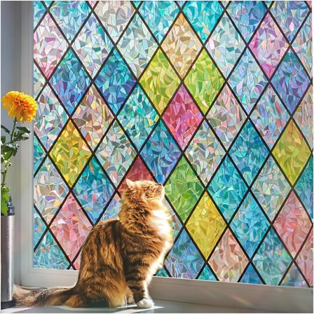 (Flerfarget, 44,5x200cm) Regnbue Vindusfilm, Personvern Vindusfilm: Farget Glass Vindusfilm, Limfri