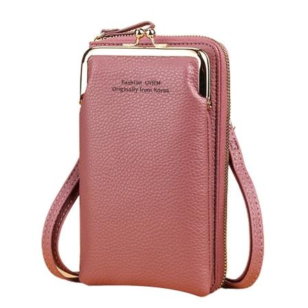 19,5 cm Kvinnor Retro Crossbody Telefonväska Handväska Axel - Pu Läderplånbok Liten mobiltelefon Handväska Presenter Dark Pink