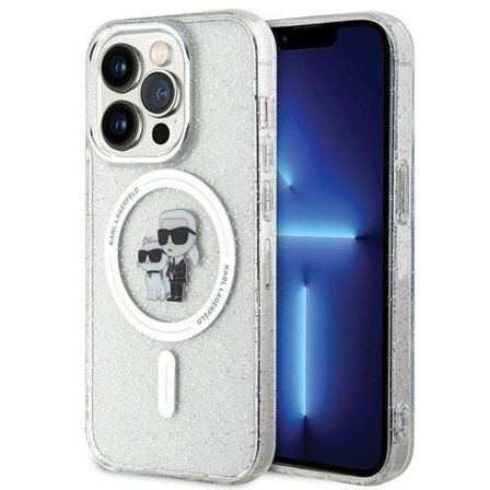 Karl Lagerfeld Karl&Choupette Glitter MagSafe-fodral för iPhone 15 Pro - transparent