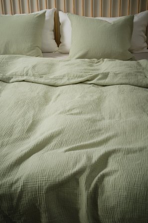 Jotex - Dynetrekksett i Musselin Dobbeltseng Salviegrønn - AMILIA - Kjøp Dobbeltseng hos Jotex