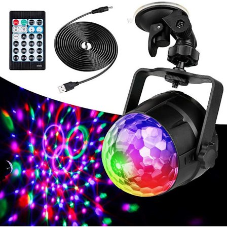 Disco Lys, Lydaktiveret LED Discokugle Lys med 4m USB Kabel og Sugeskål, Fjernbetjening Party Lys