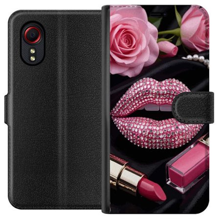 Yhteensopiva Lompakkokotelo Samsung Samsung Galaxy Xcover 5 Pinkki huulet timantit meikki kimaltelevat