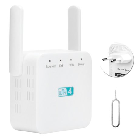 300M Signal Repeater Dobbelt Antenne Rækkeviddeforlænger Hvid 100-240V EU Stik