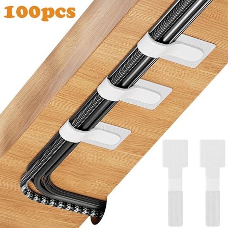 ING Organizer 100 stk. krog- og løkkekabelbindere Selvklæbende kabelorganisator Kabelstyring Justerbare kabelbindere til fastgørelse af strømkabler 