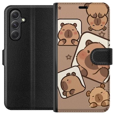 Yhteensopiva Lompakkokotelo Samsung Galaxy A05s Capybara Frame Friends Leikkisä suunnittelu, jossa on pieniä kapibaareja ruuduissa tähtien ja vaale