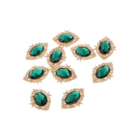 1/2/3/5 10 stycken Alloy Flatback Strass Knappar DIY Hantverk Green 3.3x2.5cm 1Set