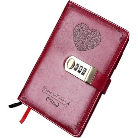 Vintage Anteckningsbok med Lösenordslås, B6 Personlig Skrivbok för Pojkar och Flickor (Vinröd)